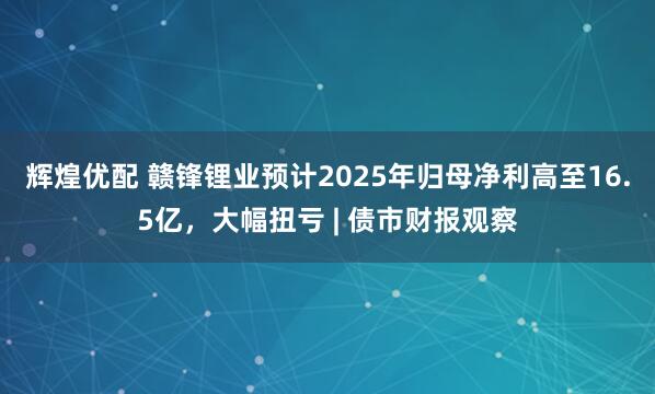 辉煌优配 赣锋锂业预计2025年归母净利高至16.5亿，大幅扭亏 | 债市财报观察